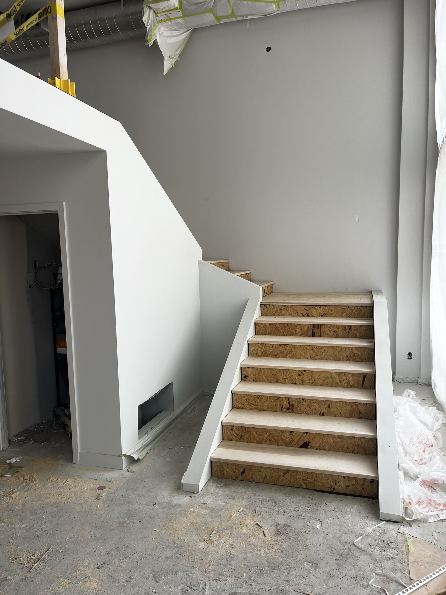 Painted stairwell and hallway walls