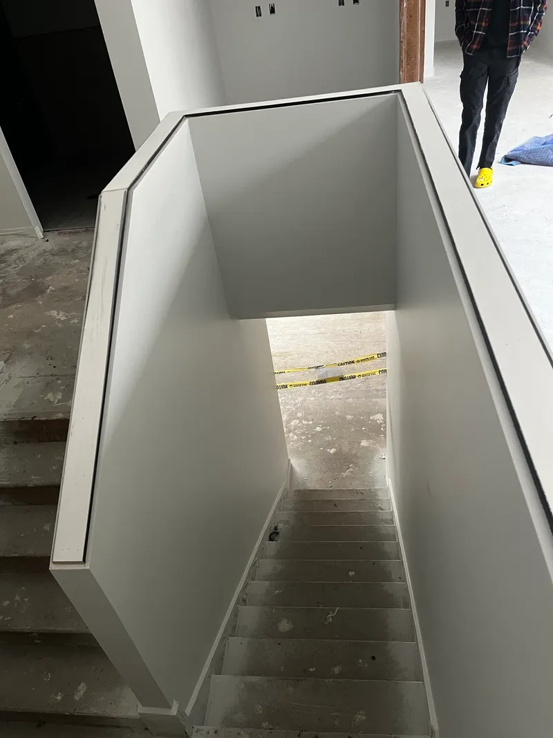 Freshly painted stairwell walls